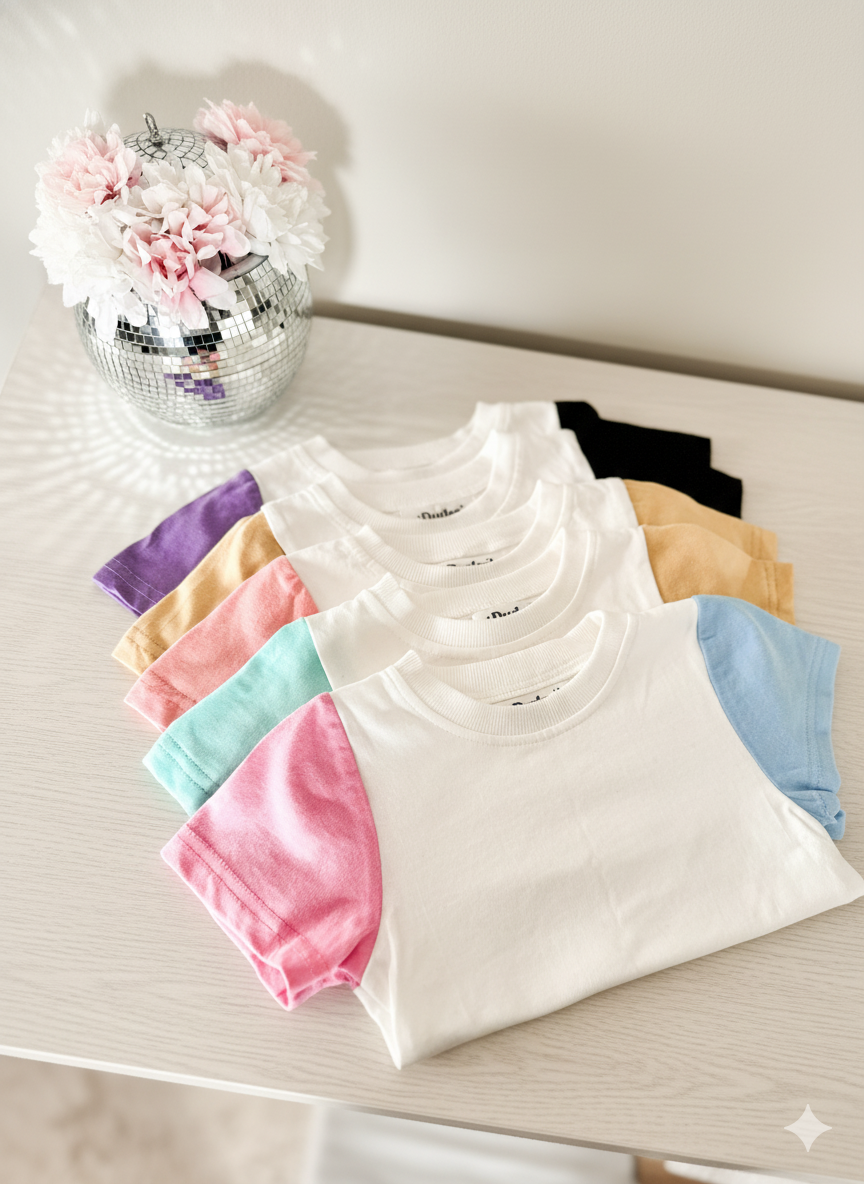 Pink and Blue Color Block Tee - 100% Cotton