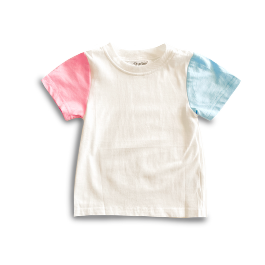 Pink and Blue Color Block Tee - 100% Cotton