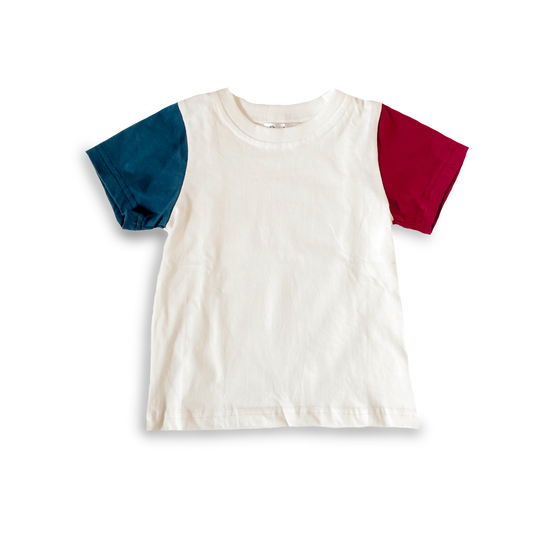 Red and Blue Color Block Tee - 100% Cotton